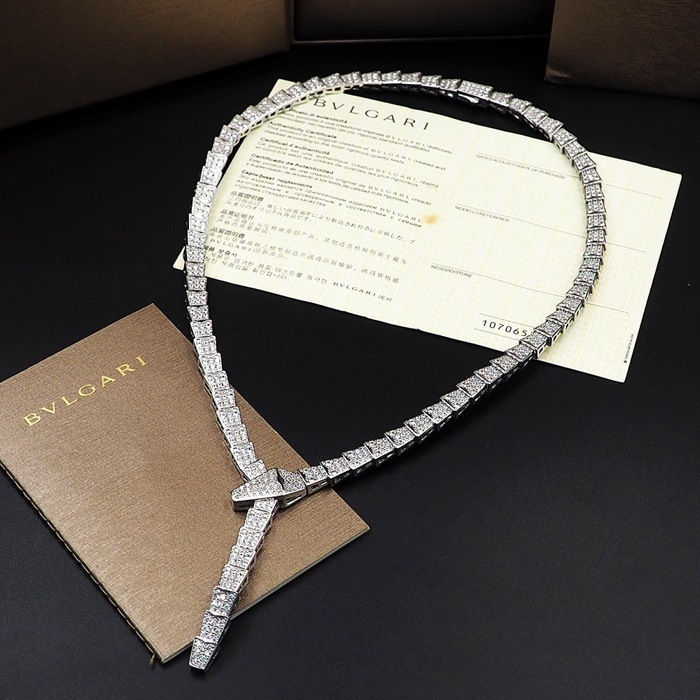 Bvlgari Serpenti Viper Full Pave Diamonds 18K Gold Necklace