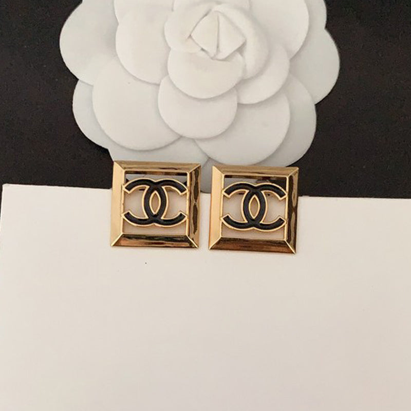 Chanel Square Hollow 18K Gold Earrings