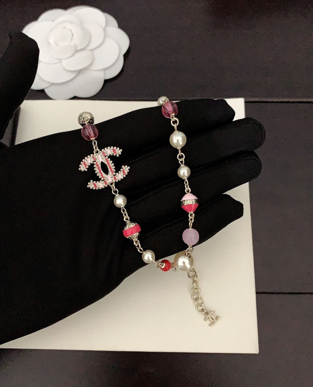 Chanel Pink & White Pearls 18K Gold Necklace