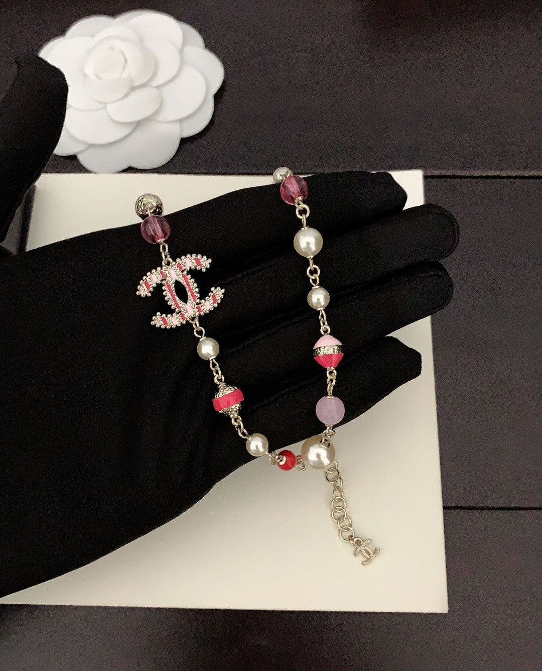 Chanel Pink & White Pearls 18K Gold Necklace