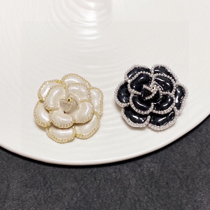 Chanel Camellia Black & White 18K Gold Brooch