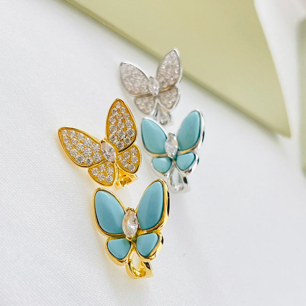 Two Butterfly Turquoise 18K Gold Earrings