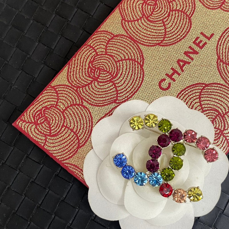 Chanel Color Crystal 18K Gold Brooch