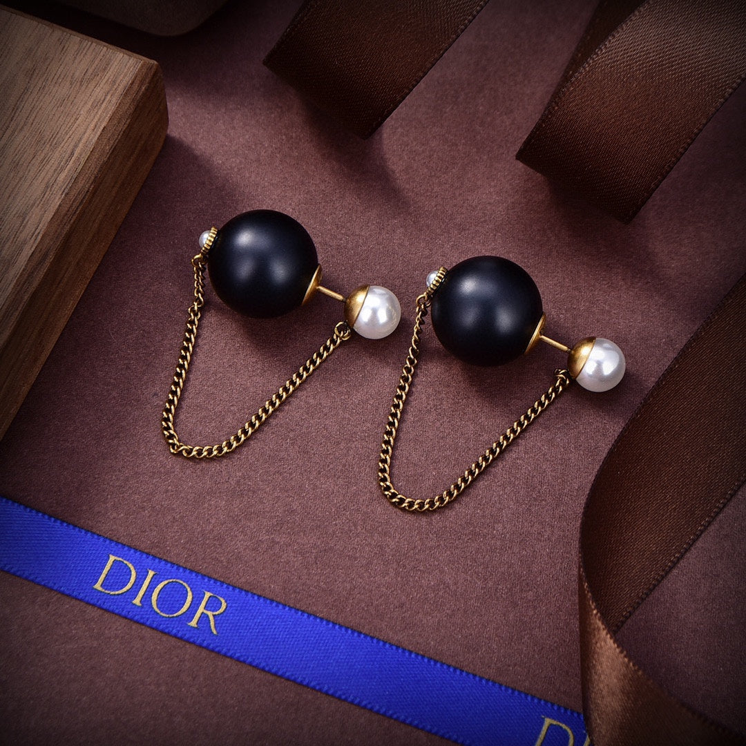 Dior Tribales Black Resin Pearl 18K Gold Earrings