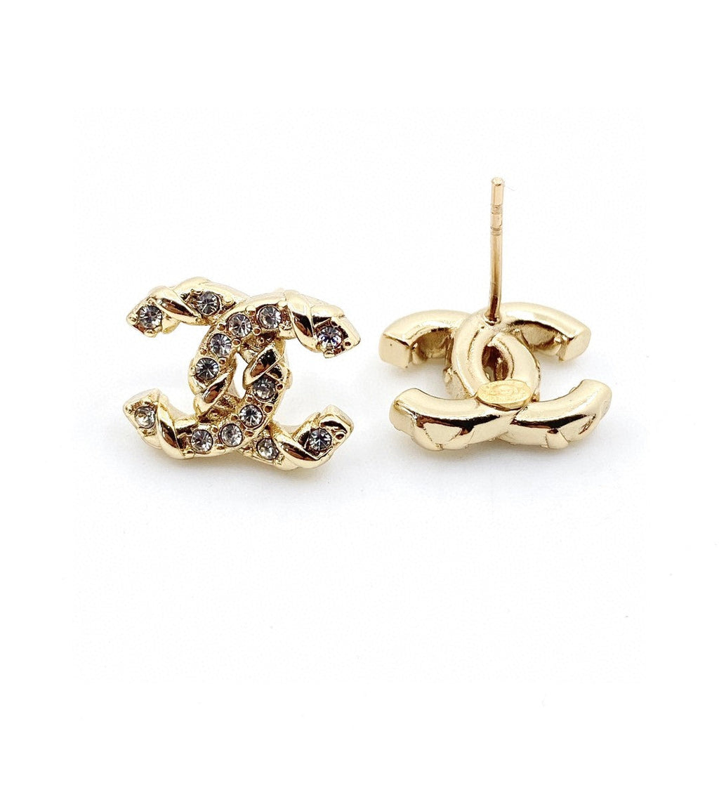 Chanel Full Crystals 18K Gold Earrings