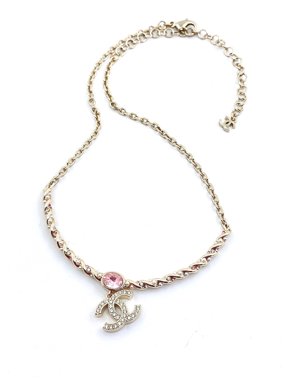 Chanel Pink Crystal 18K Gold Necklace
