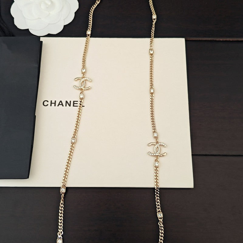 Chanel Crystal Long 18K Gold Necklace