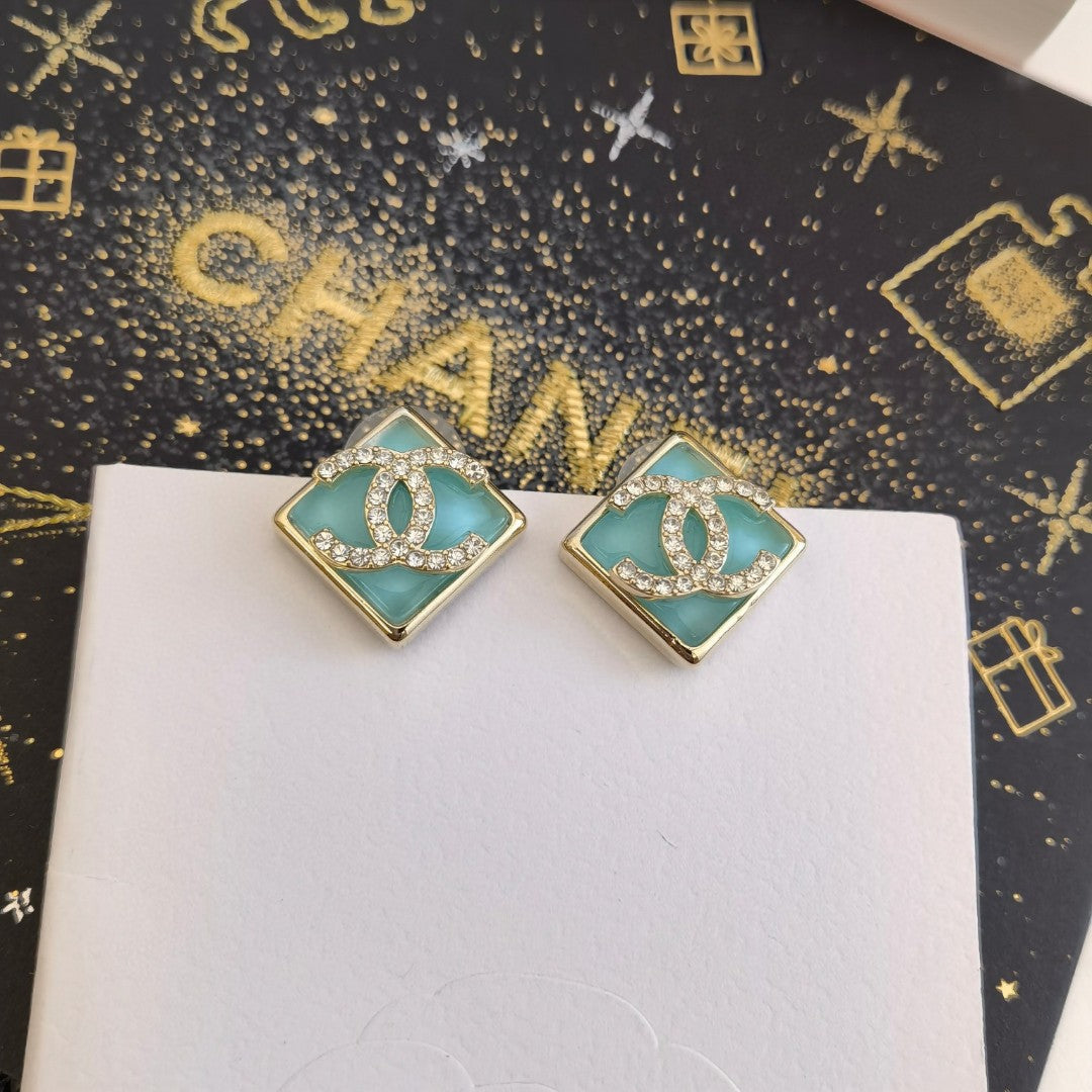 Chanel Blue Resin 18K Gold Earrings