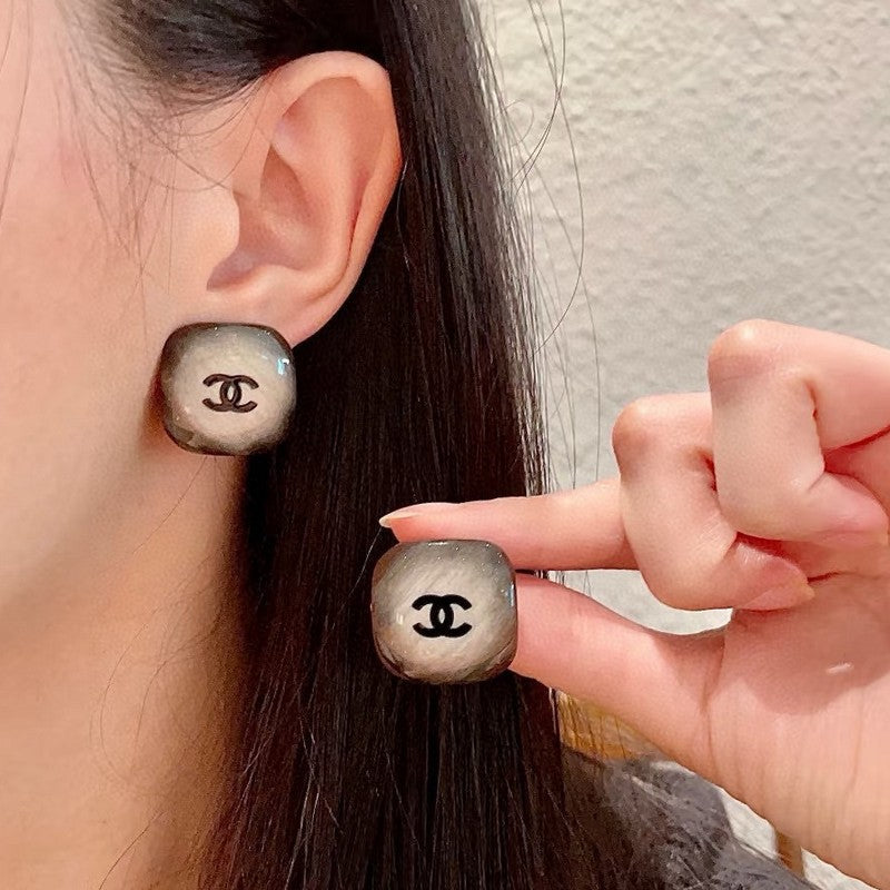 Chanel Black Square 18K Gold Earrings