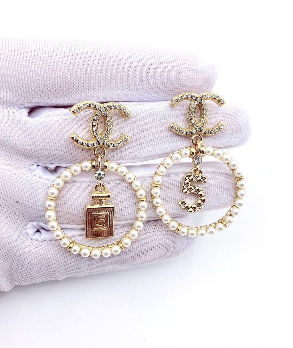 Chanel No.5 Perfume Bottle 18K Gold Earrings