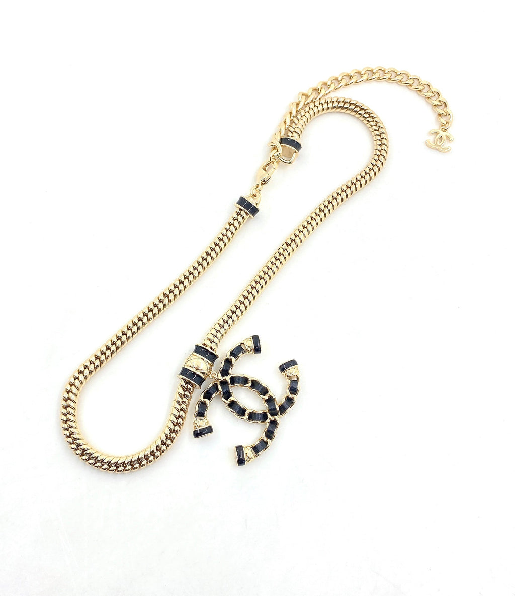 Chanel Leather Chain 18K Gold Necklace