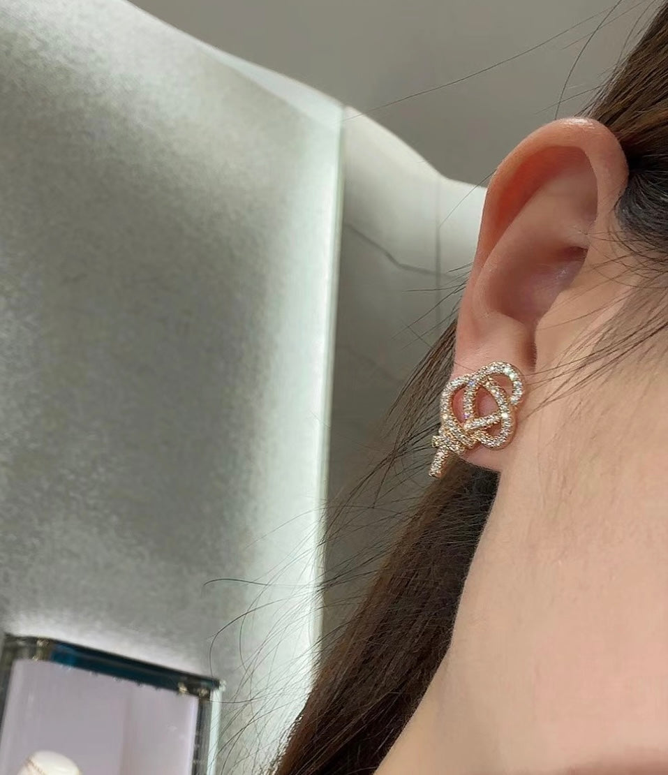 Tiffany Keys Woven Diamond 18K Gold Earrings