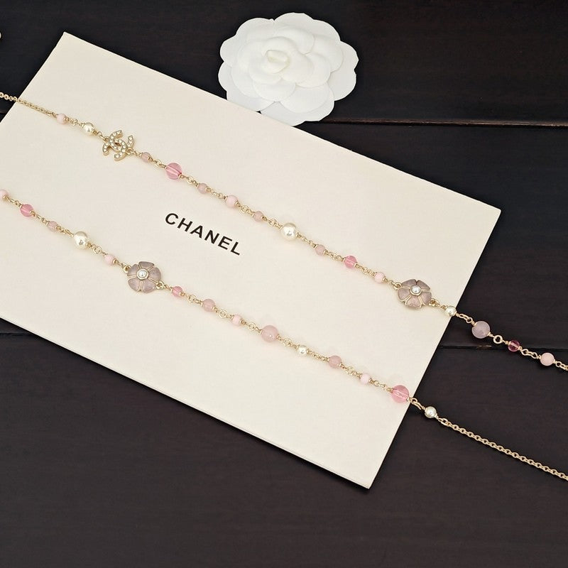 Chanel Pink Pearl Long 18K Gold Necklace