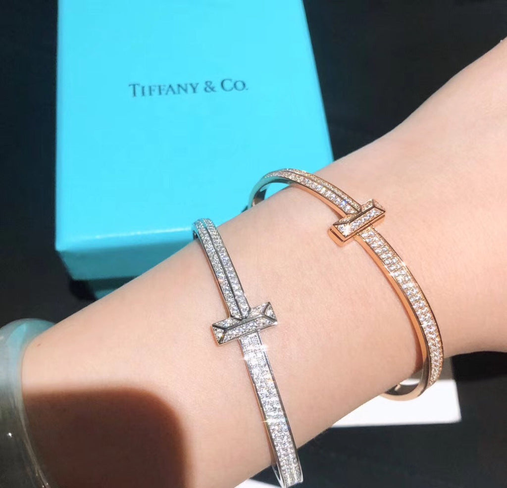 T1 Wide Diamond Hinged Bangle 18K Gold Bracelet