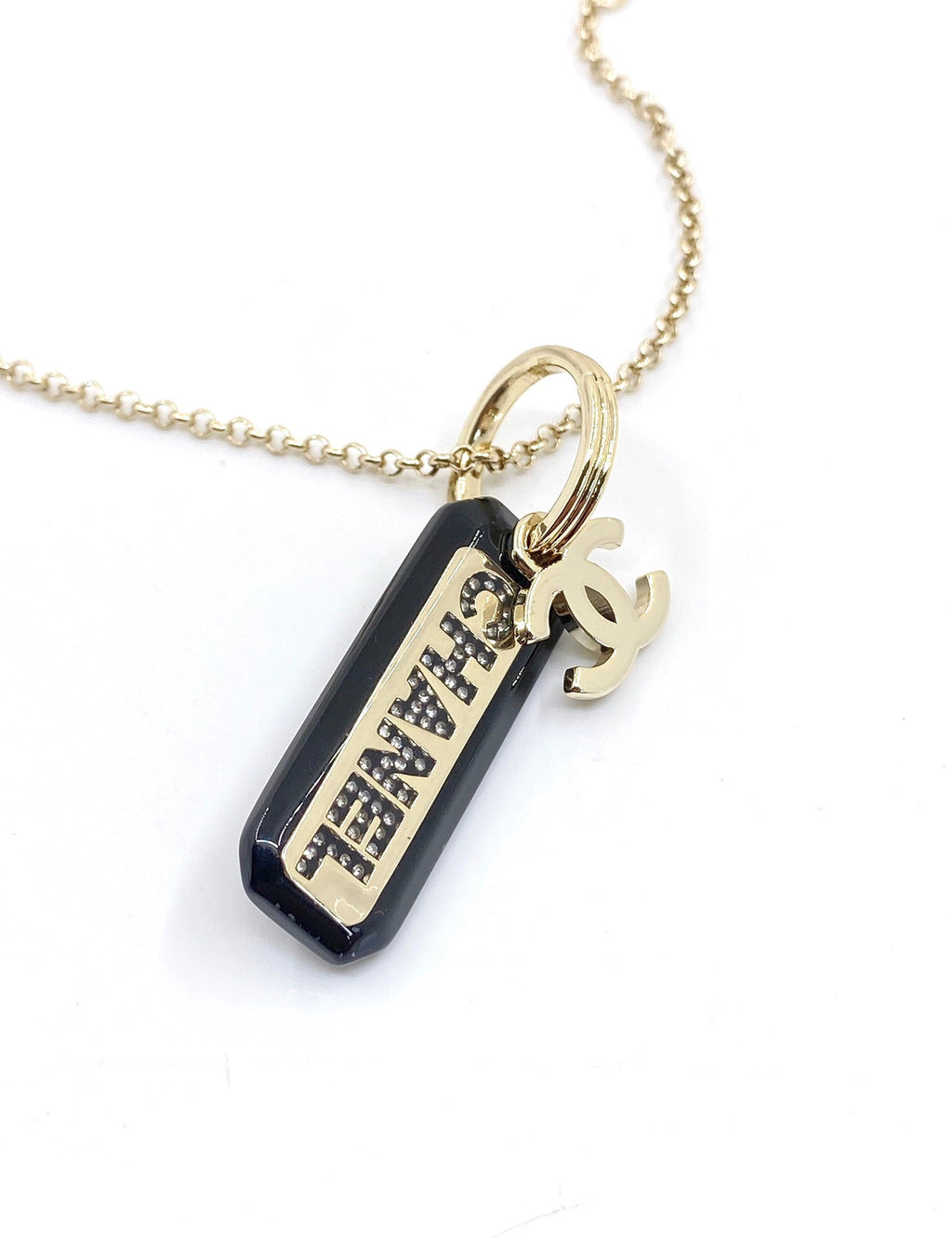 Chanel Black Plate Chain 18K Gold Necklace