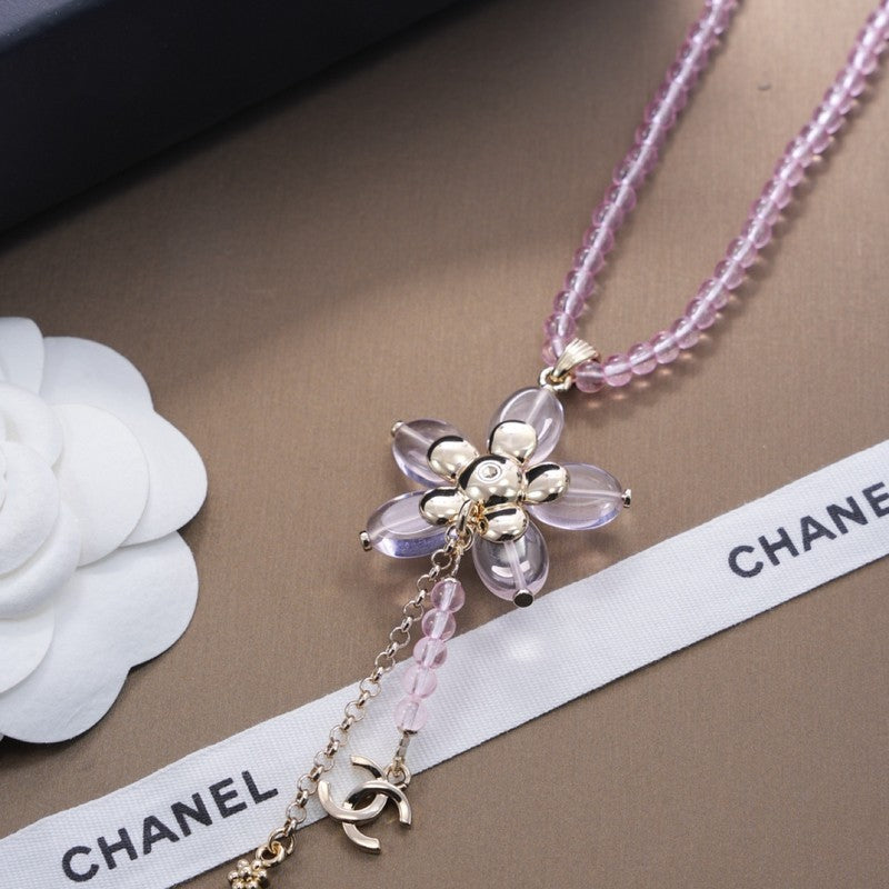 Chanel Purple Crystal Flower 18K Gold Necklace