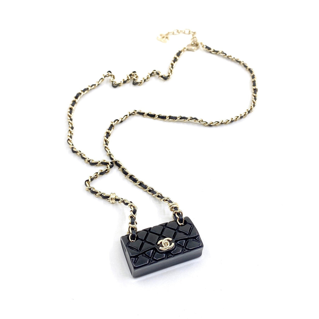 Chanel Black Bag Pendant 18K Gold Necklace
