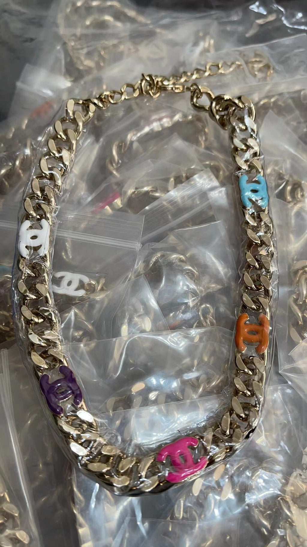 Chanel Color Logo Chain 18K Gold Necklace