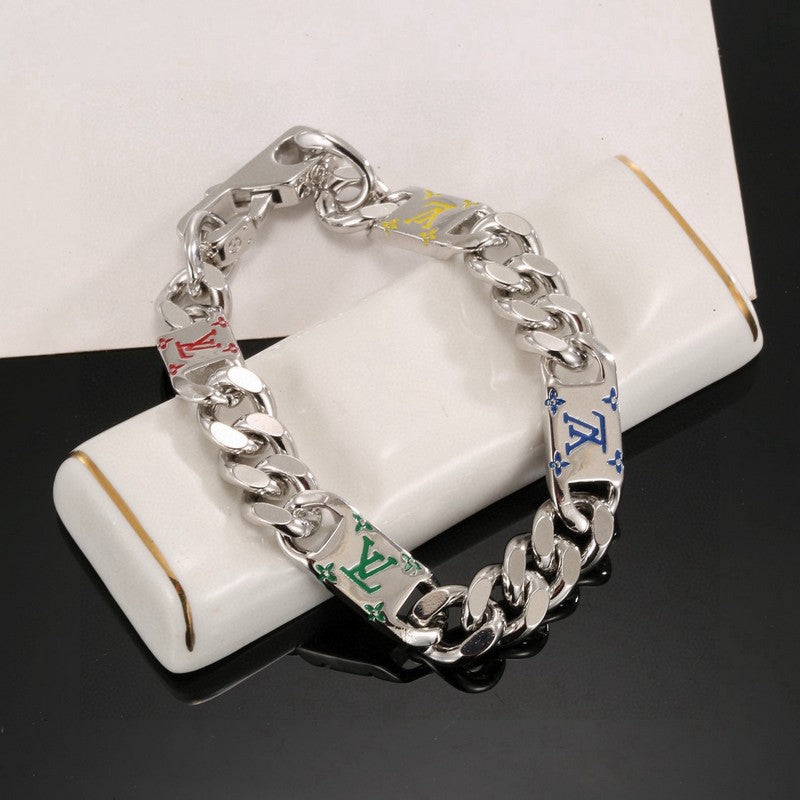 Louis Vuitton Monogram Color Logo Chain 18K Gold Bracelet