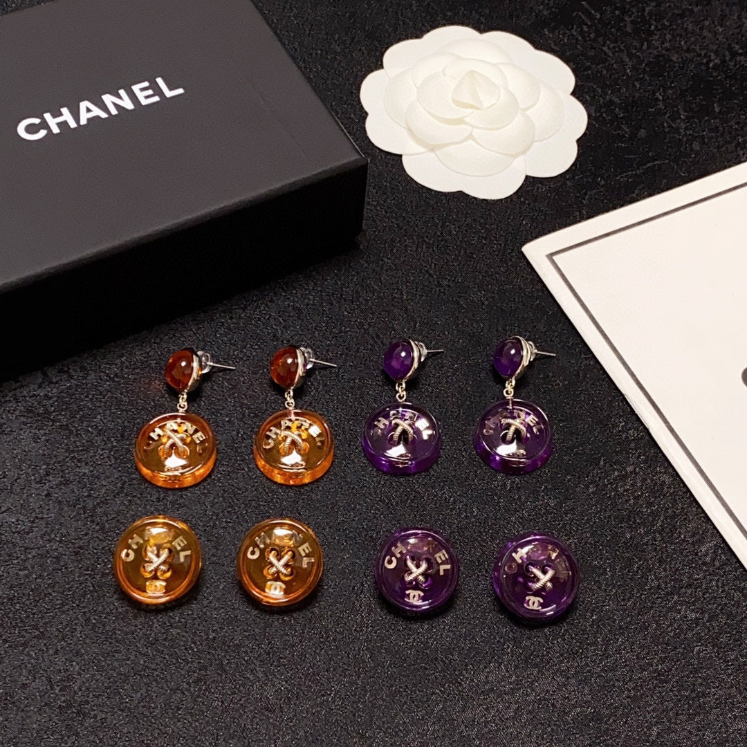 Chanel Orange Pendant 18K Gold Earrings