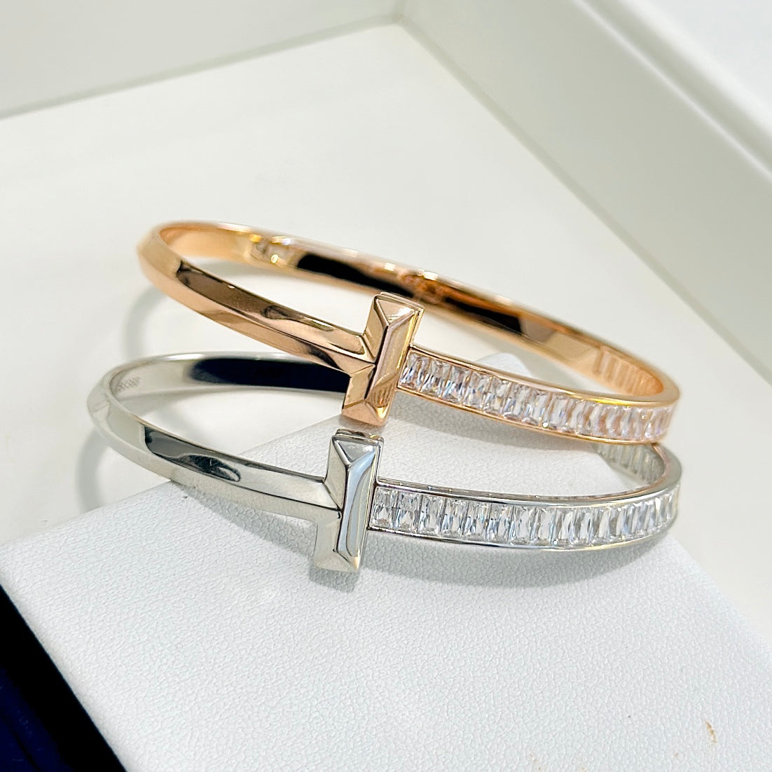 T1 Wide Diamond Hinged 18K Gold Bracelet