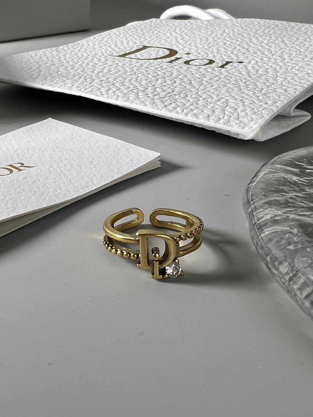 Dior Crystal 18K Gold Ring