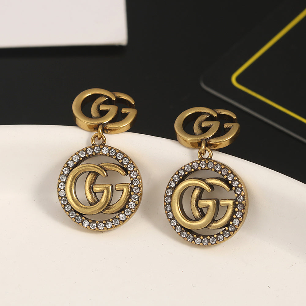 Gucci Double Crystals Vintage 18K Gold Earrings