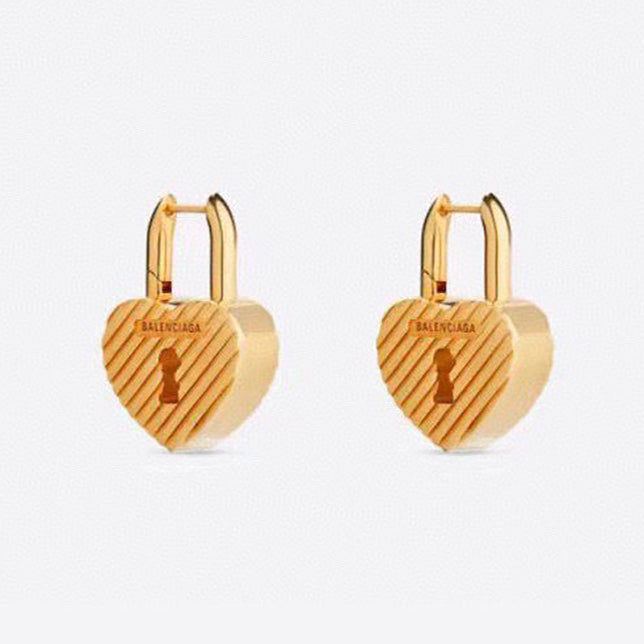 Balenciaga Hear Lock 18K Gold Earrings