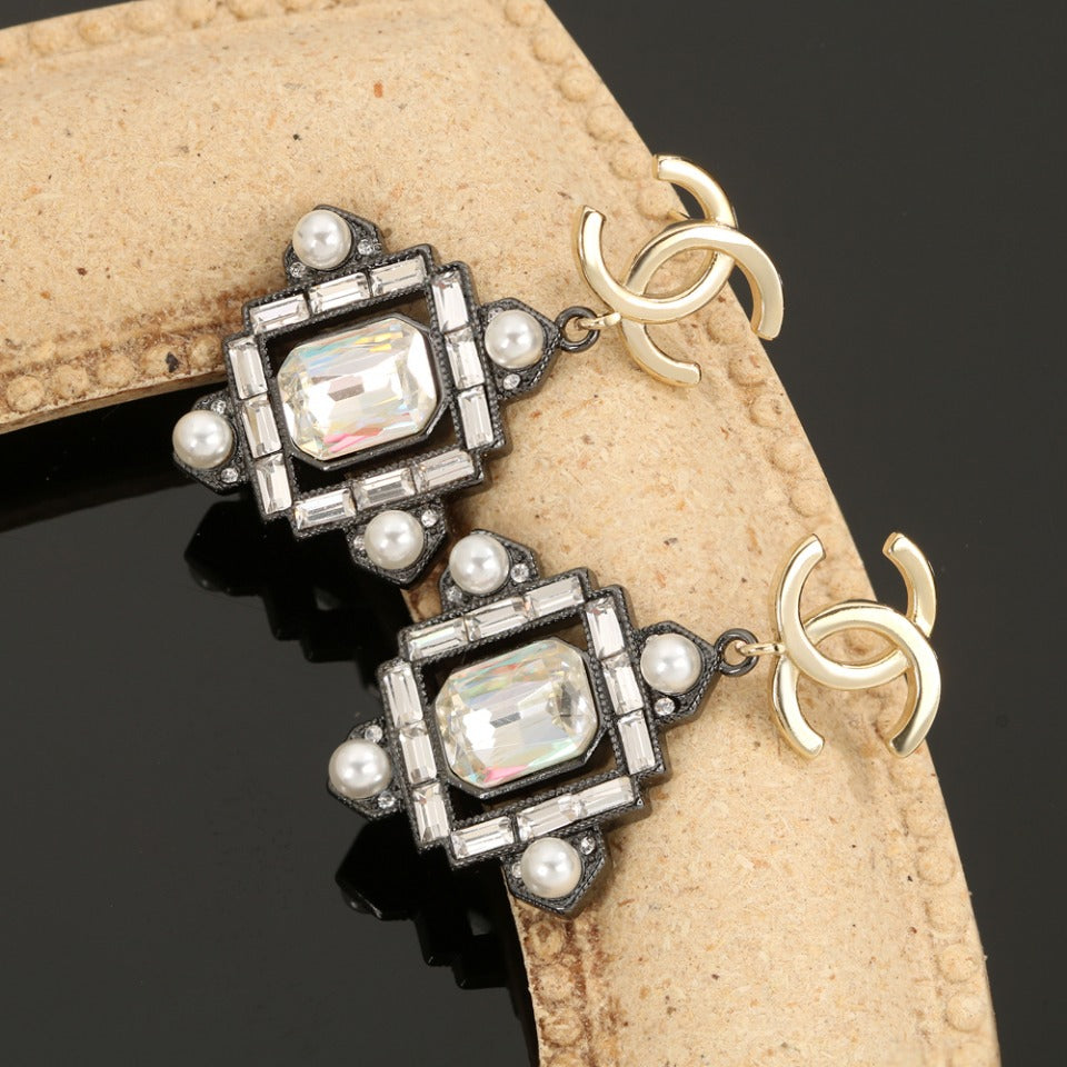 Chanel Crystal 18K Gold Earrings