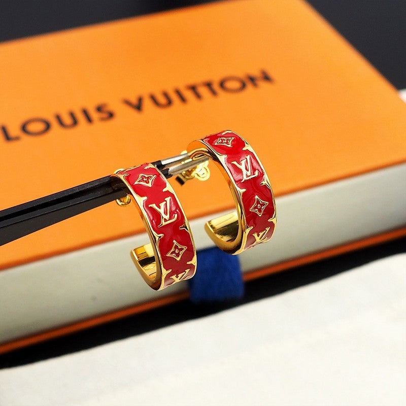 Louis Vuitton Nanogram Enamel 18K Gold Earrings