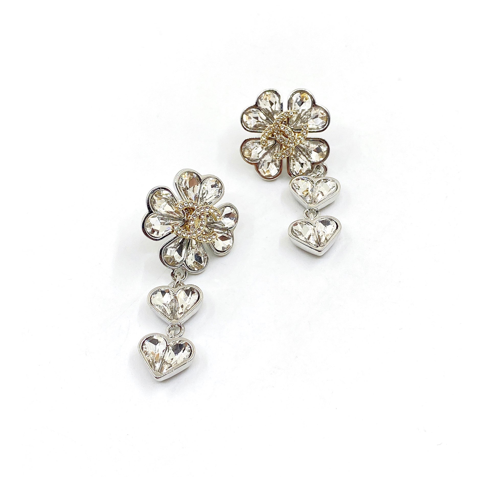 Chanel Crystal Flower 18K Gold Earrings