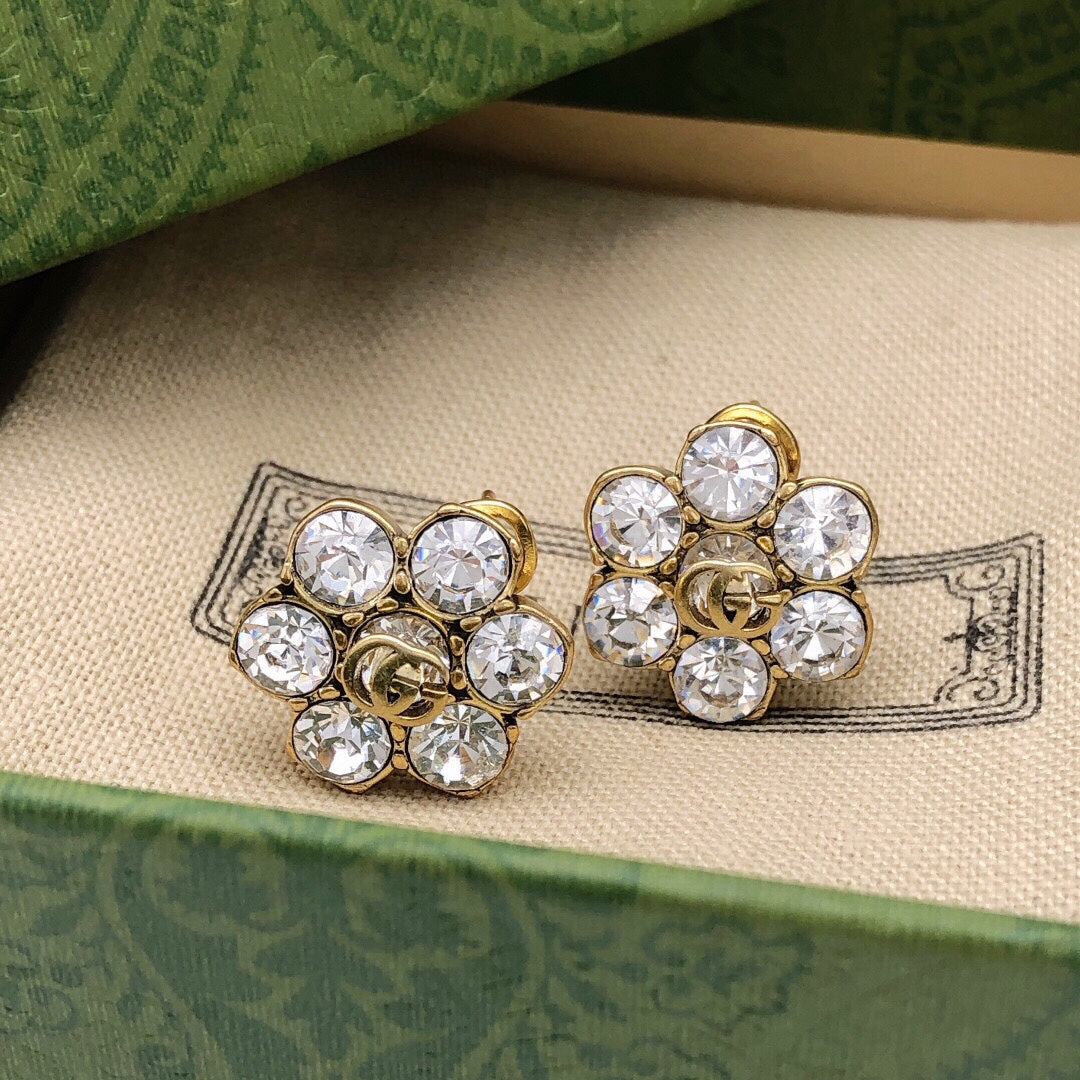 Gucci Double Crystals 18K Gold Earrings
