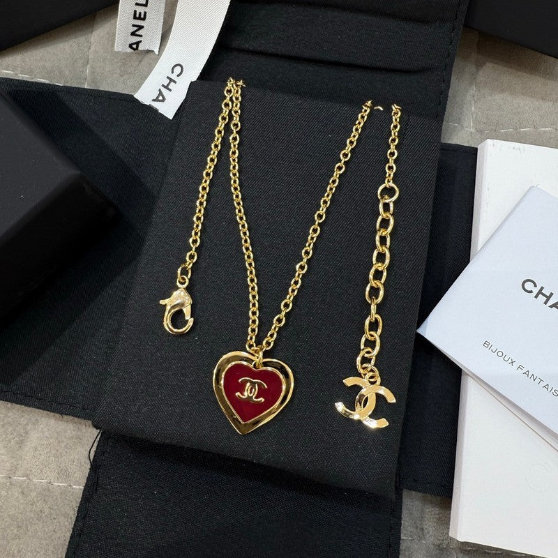 Chanel Black & Red Heart Gold 18K Gold Necklace