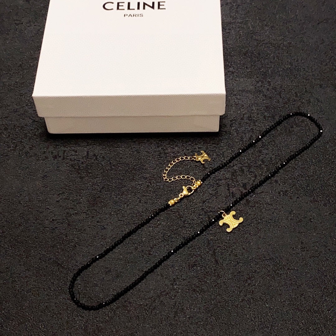 Celine Black Crystals 18K Gold Necklace