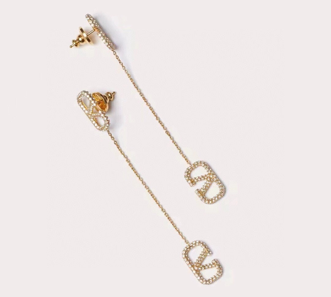 Valentino Crystal Valentino Signature 18K Gold Earrings
