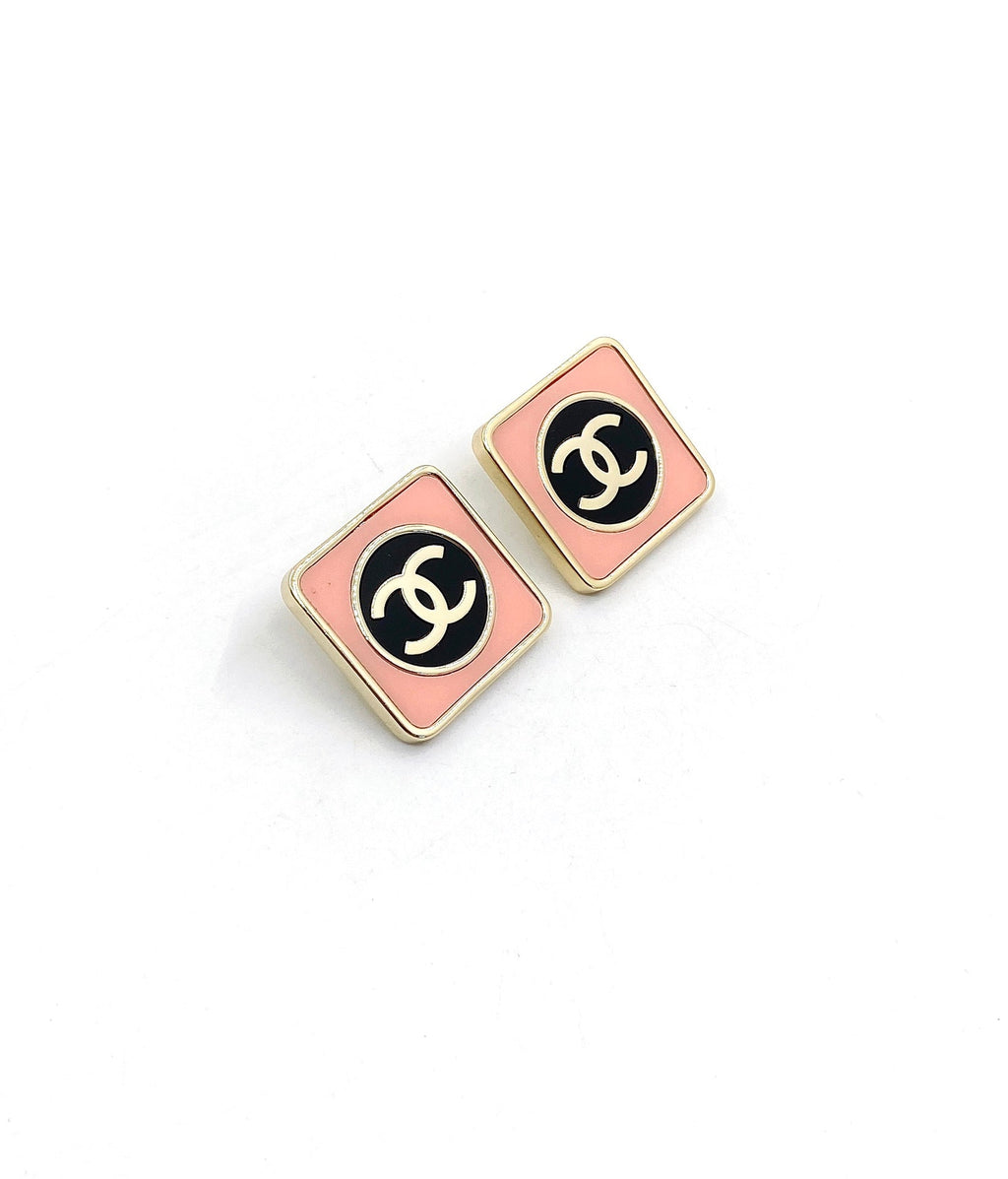 Chanel Square Pink 18K Gold Earrings