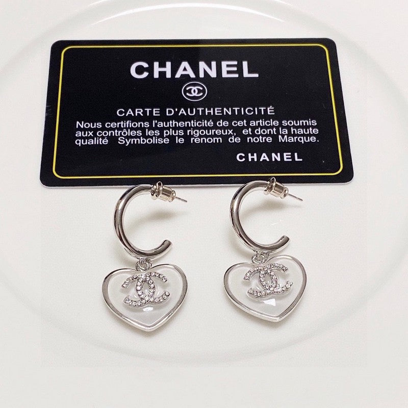 Chanel White Heart 18K Gold Earrings
