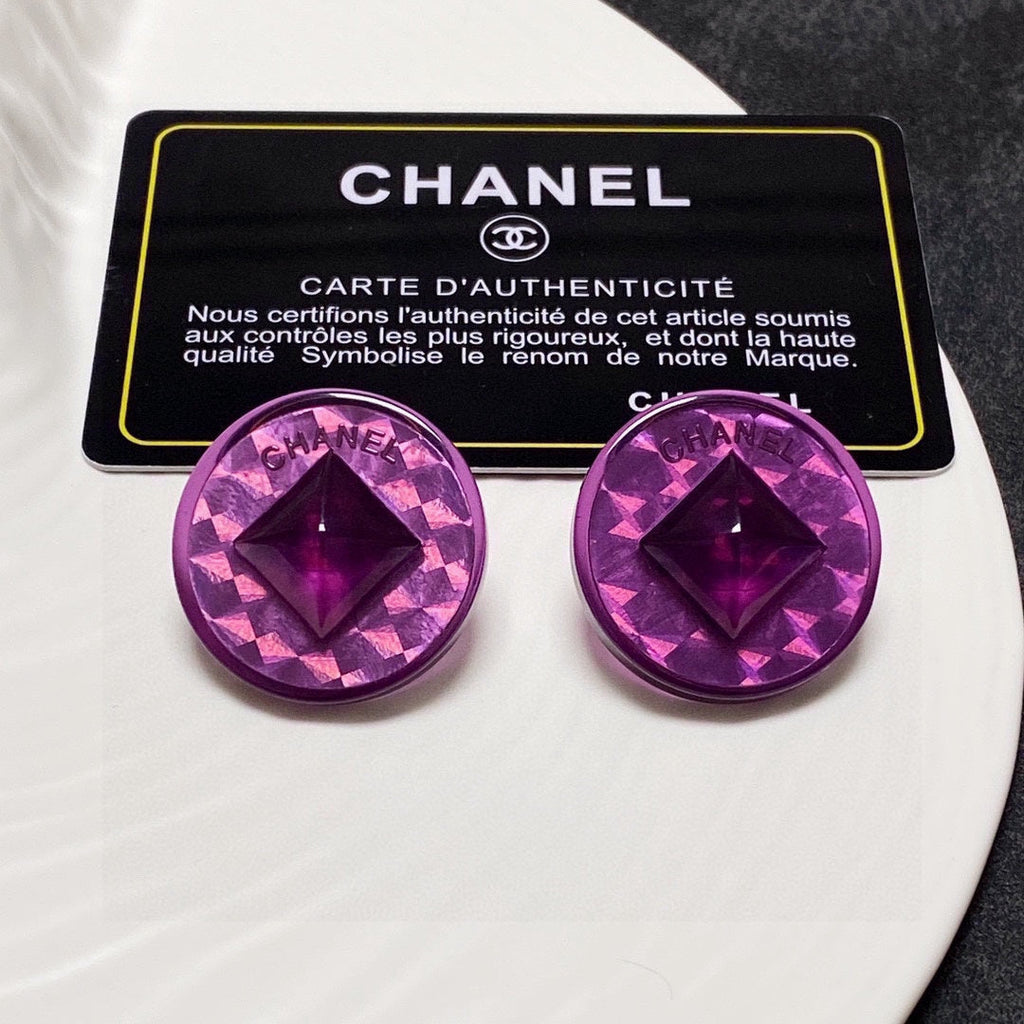 Chanel Vintage Purple 18K Gold Earrings