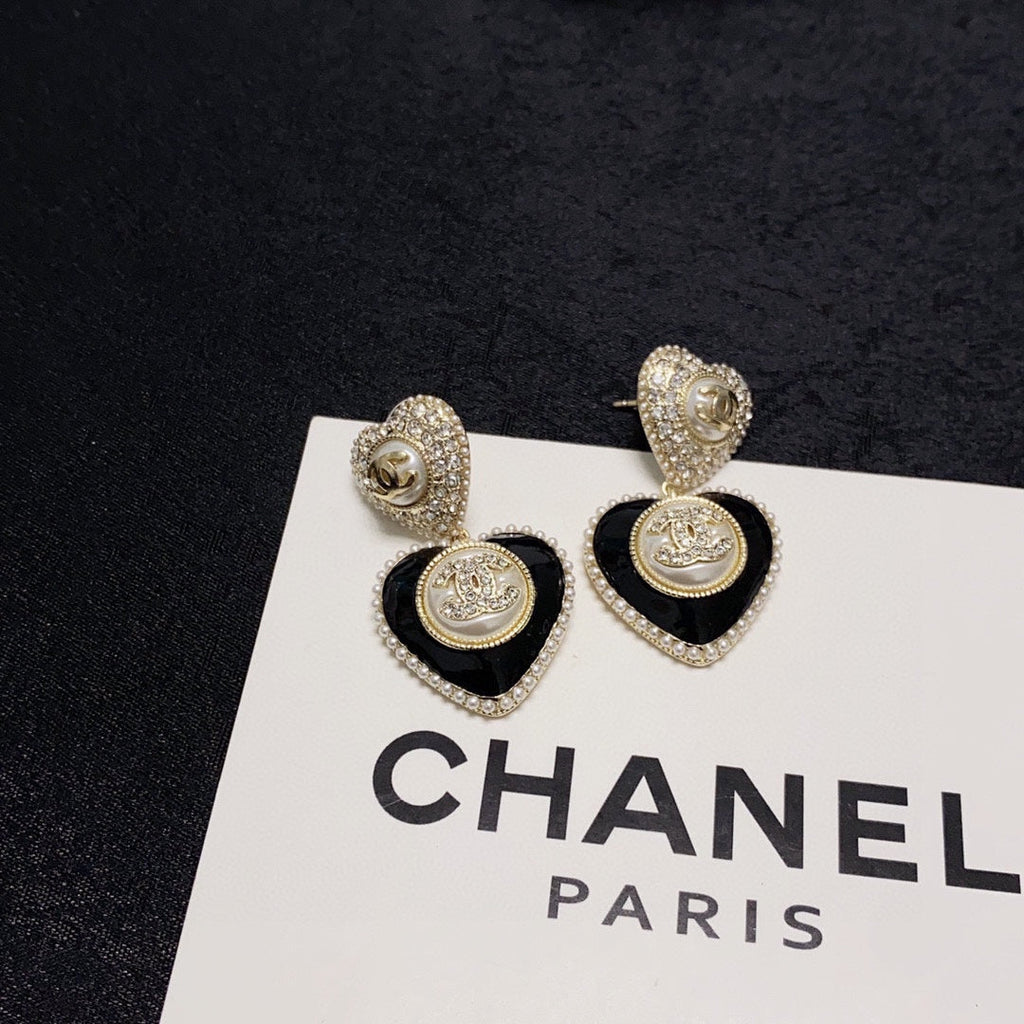 Chanel Black Heart 18K Gold Earrings