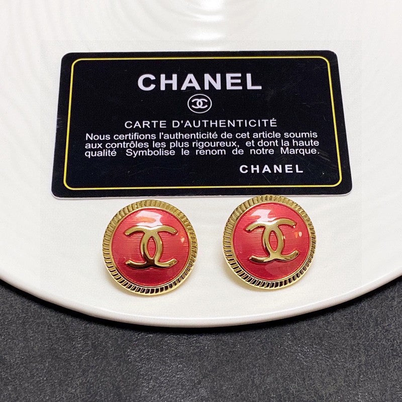 Chanel Red Round 18K Gold Earrings