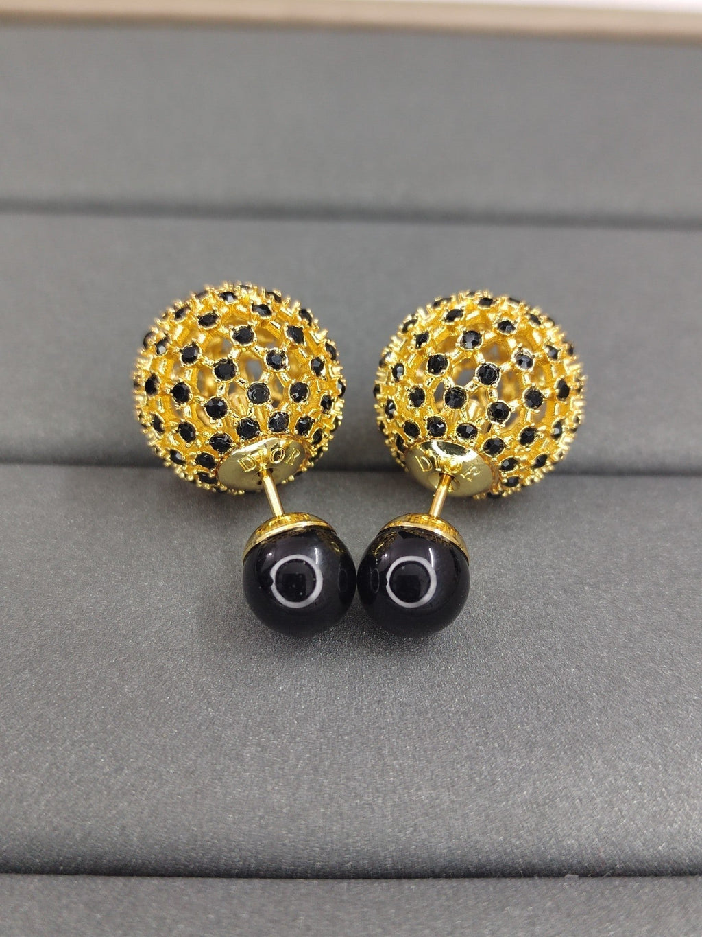 Dior Tribales Black Stone-Effect Resin Pearls 18K Gold Earrings