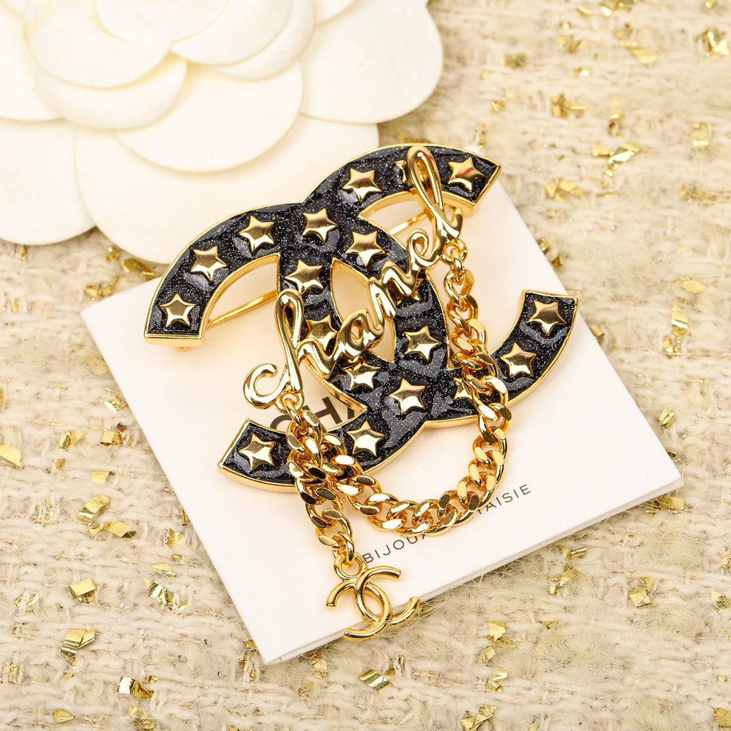 Chanel Black Chain 18K Gold Brooch