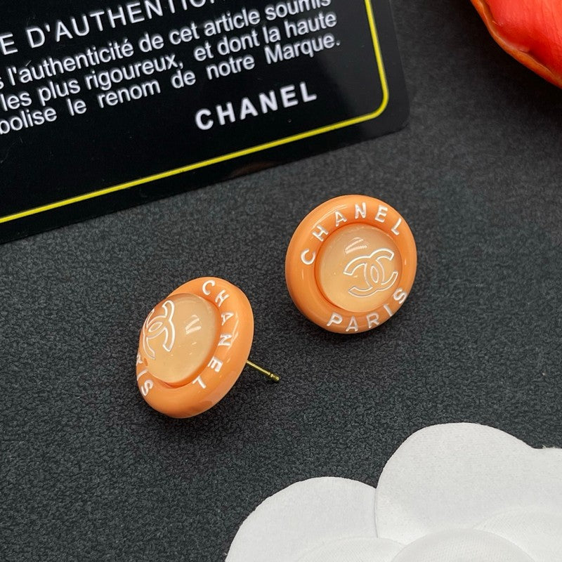 Chanel Orange Round 18K Gold Earrings