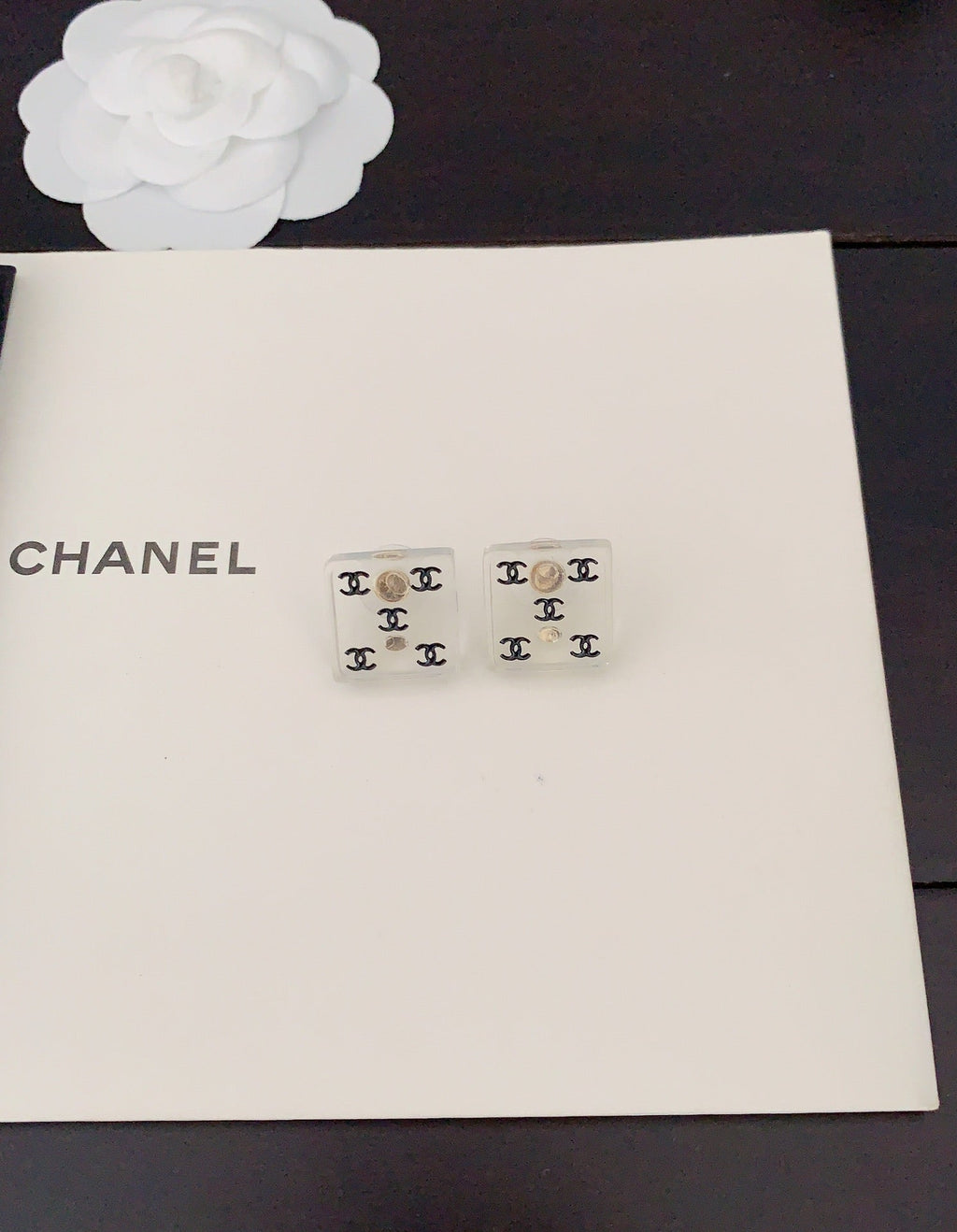Chanel Transparent Resin 18K Gold Earrings