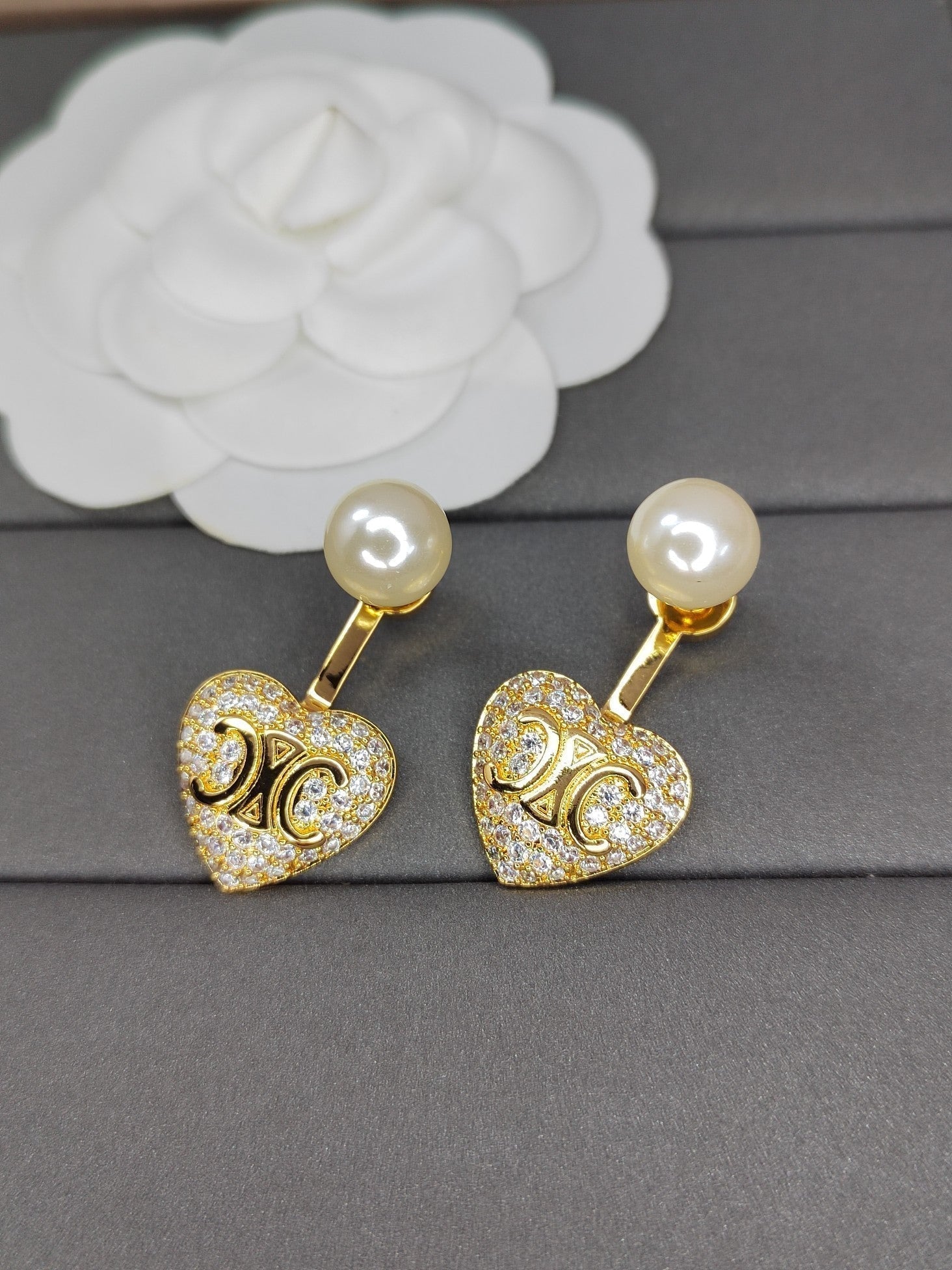 Celine Diamond Heart 18K Gold Earrings