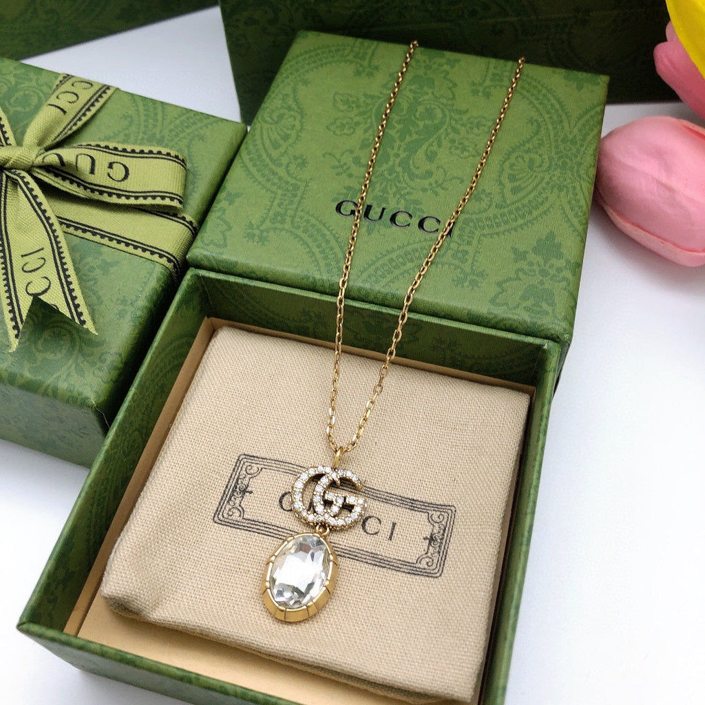 Gucci Double Crystal 18K Gold Necklace