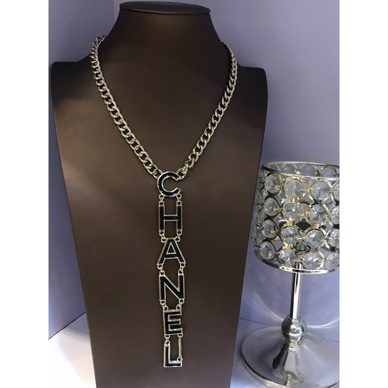 Chanel 22S Big Black Logo 18K Gold Necklace