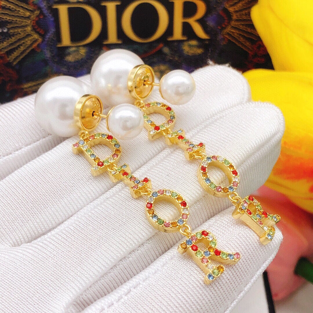 Dior Color Crystal Script 18K Gold Earrings