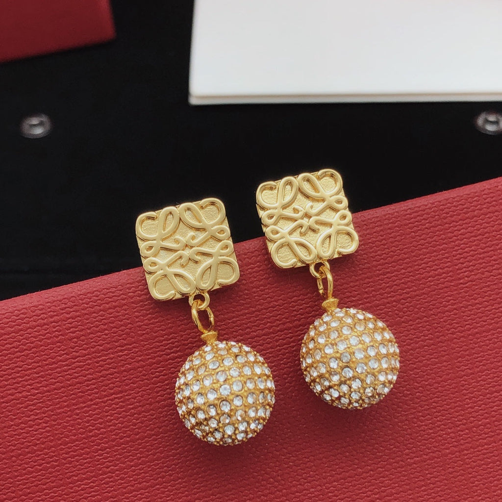 LOEWE Anagram Diamonds 18K Gold Earrings