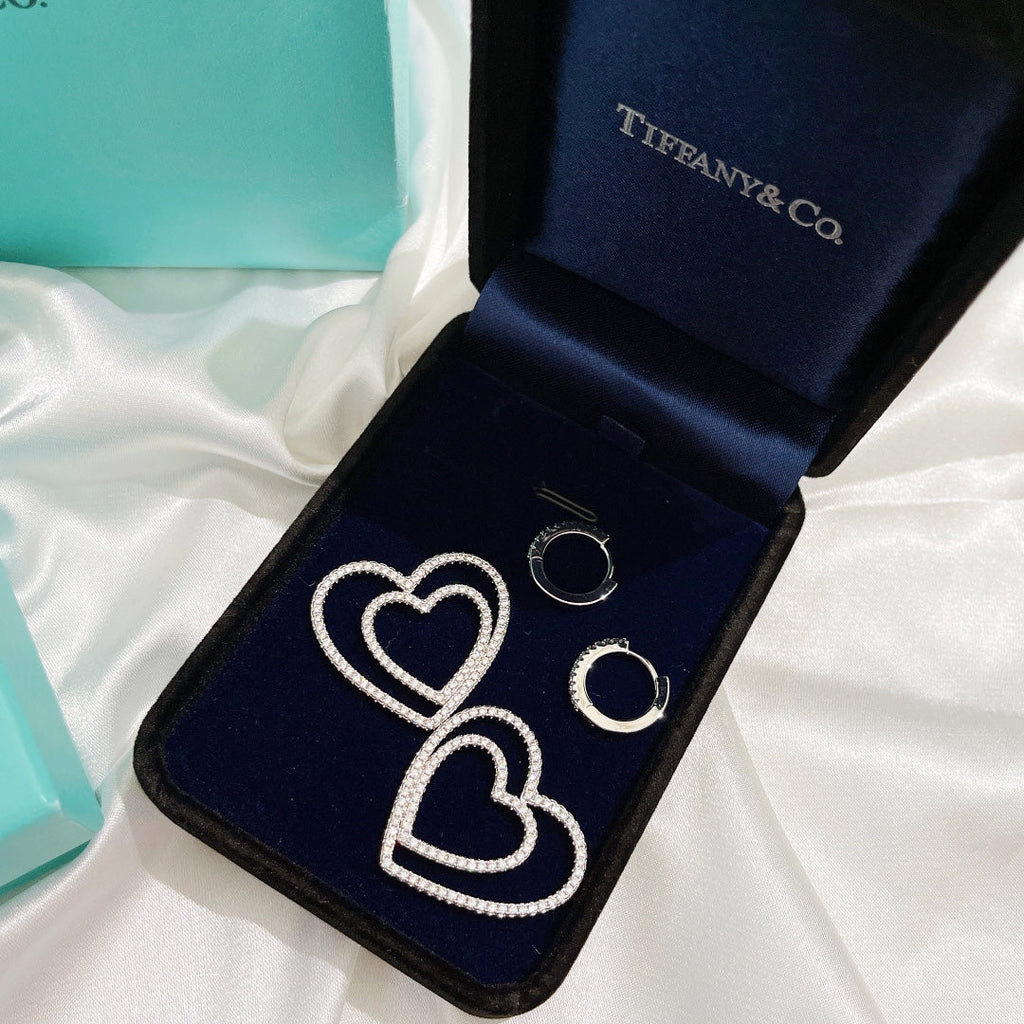 Tiffany Double Heart Diamond 18K Gold Earrings